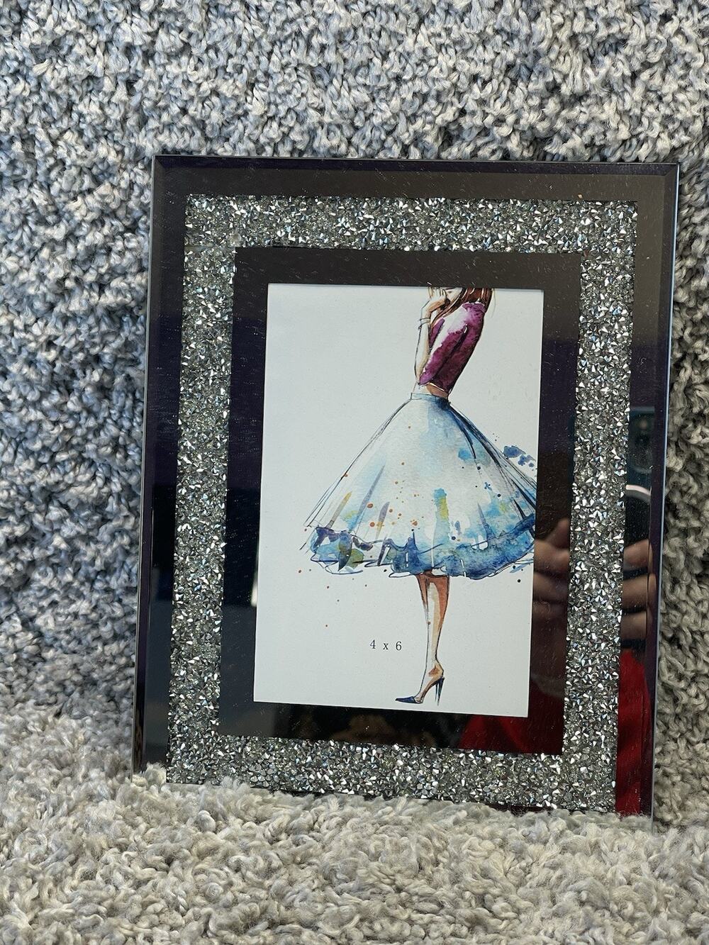 Sparkle Glass Picture Frame Glitter Edge Mirror Photo Frames for Tabletop 4x6